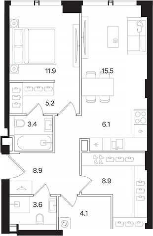 Планировка — АУРА. Мангазея на Тульской, 2-комн., 68 м²