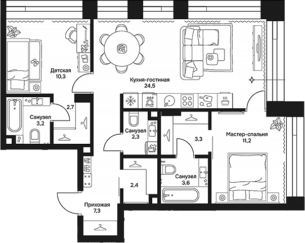 Планировка — Дом 7 Даниловский, 3-комн., 71 м²