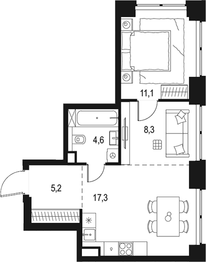 Планировка — Левел Звенигородская, 2-комн., 47 м²
