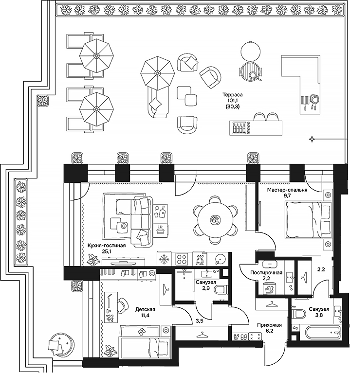 Планировка — Дом 7 Даниловский, 3-комн., 67 м²