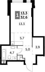 Планировка — Rotterdam, Студия, 33 м²