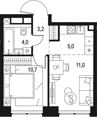 Планировка — Левел Звенигородская, 2-комн., 34 м²