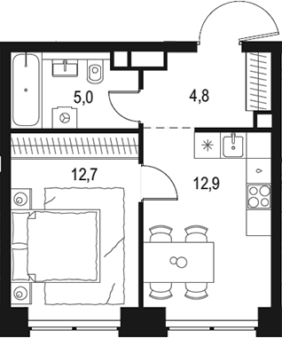 Планировка — Левел Звенигородская, 1-комн., 35 м²