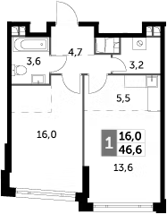 Планировка — Rotterdam, 2-комн., 47 м²