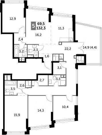 Планировка — Rotterdam, 5-комн., 128 м²