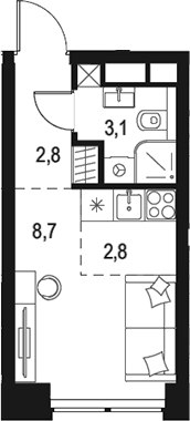 Планировка — Левел Звенигородская, Студия, 17 м²