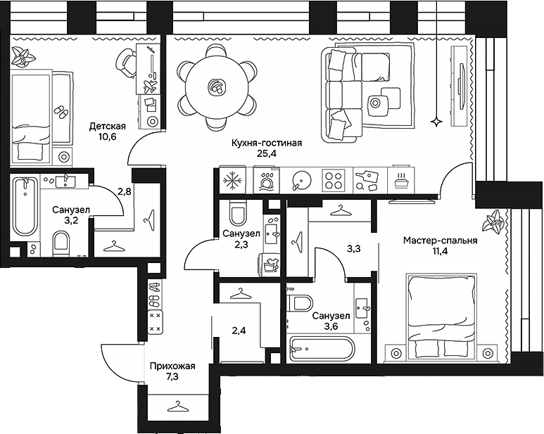 Планировка — Дом 7 Даниловский, 3-комн., 72 м²