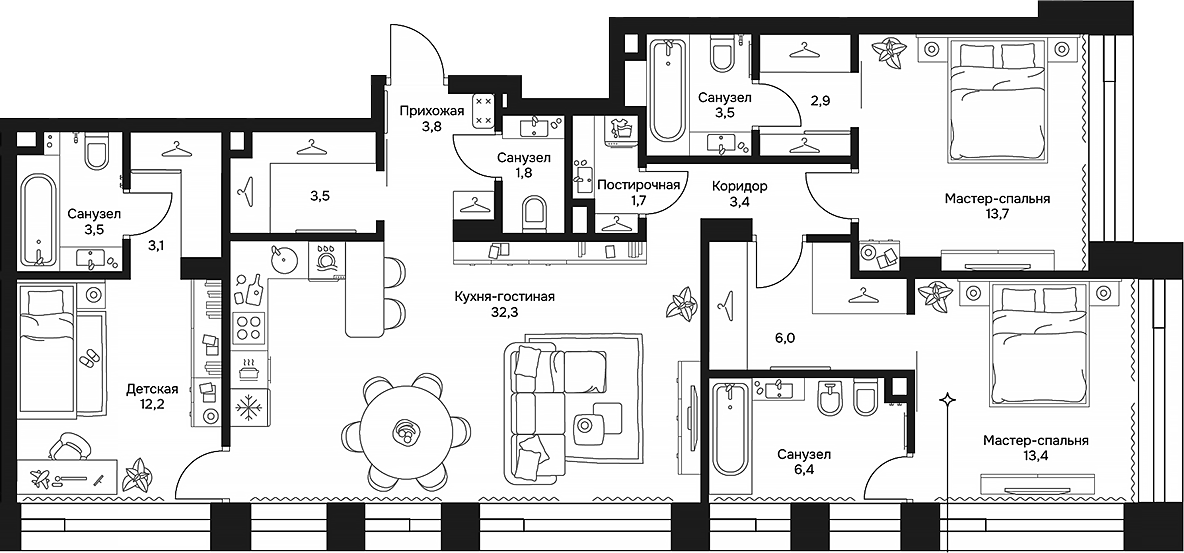 Планировка — Дом 7 Даниловский, 4-комн., 111 м²