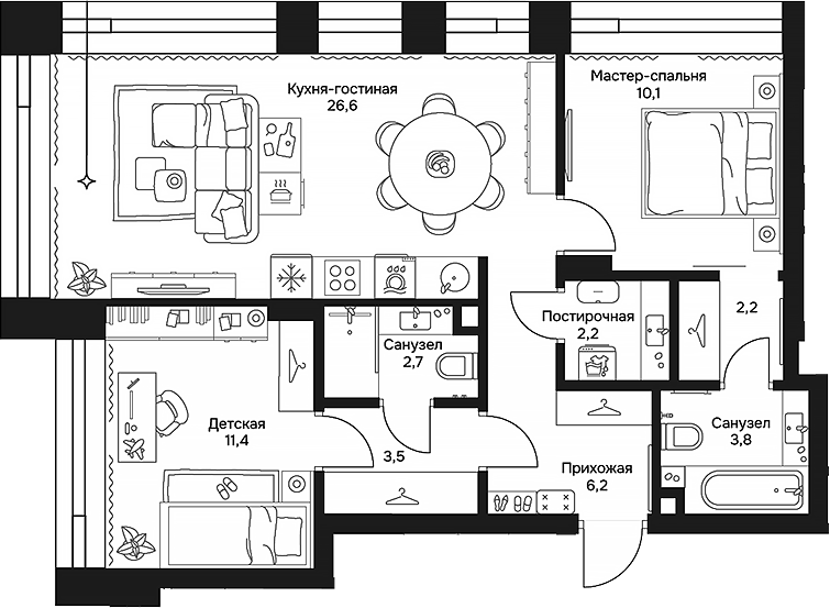 Планировка — Дом 7 Даниловский, 3-комн., 69 м²