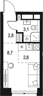 Планировка — Левел Звенигородская, Студия, 17 м²