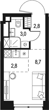 Планировка — Левел Звенигородская, Студия, 17 м²