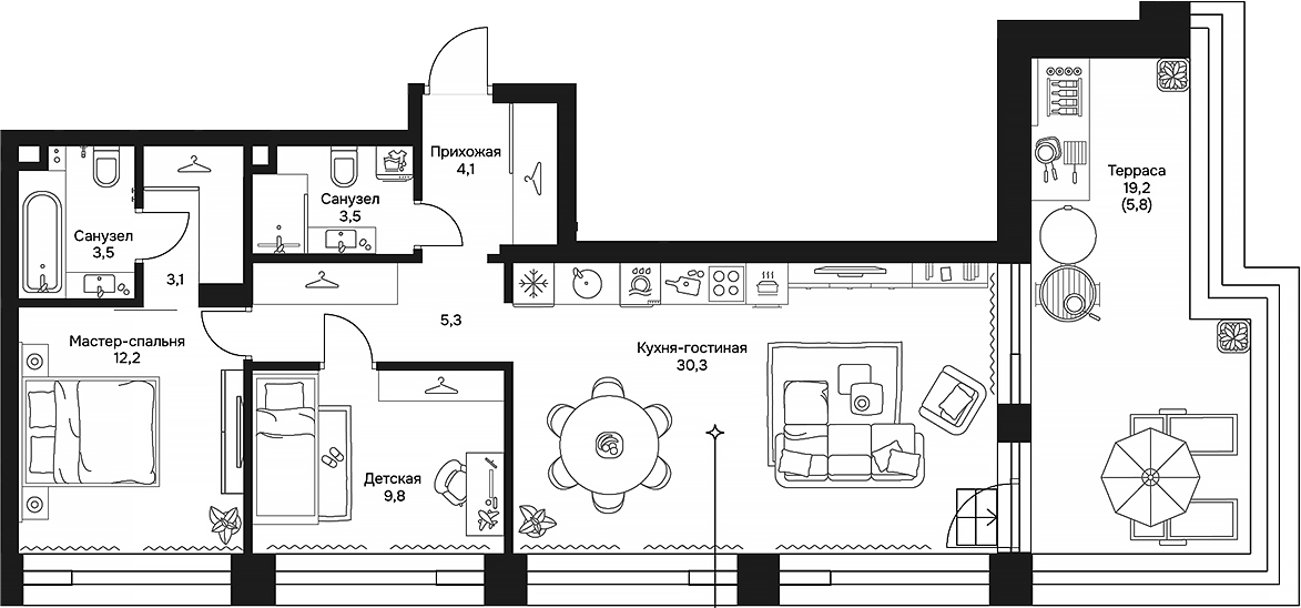 Планировка — Дом 7 Даниловский, 3-комн., 72 м²