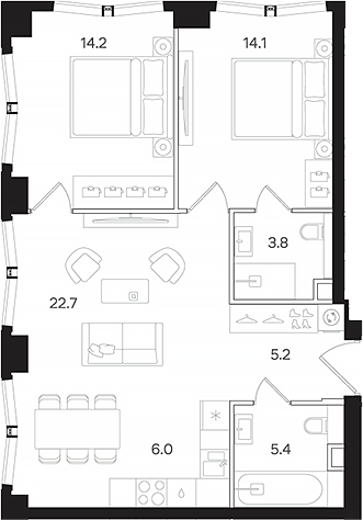 Планировка — АУРА. Мангазея на Тульской, 3-комн., 71 м²