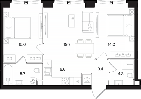 Планировка — АУРА. Мангазея на Тульской, 3-комн., 69 м²