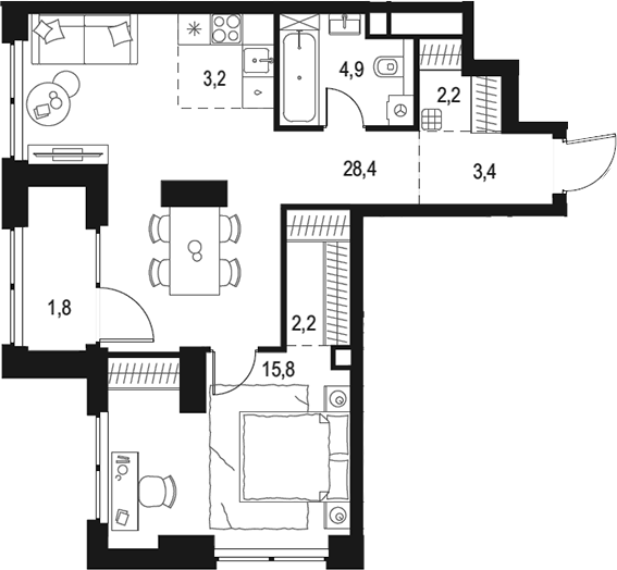 Планировка — Левел Звенигородская, 2-комн., 60 м²