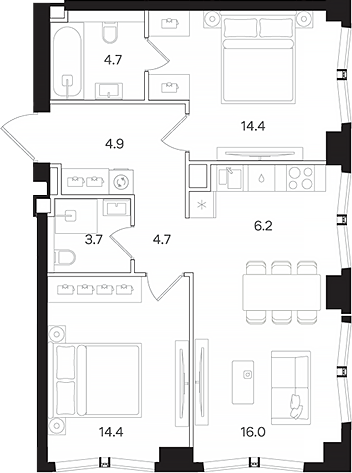 Планировка — АУРА. Мангазея на Тульской, 3-комн., 69 м²