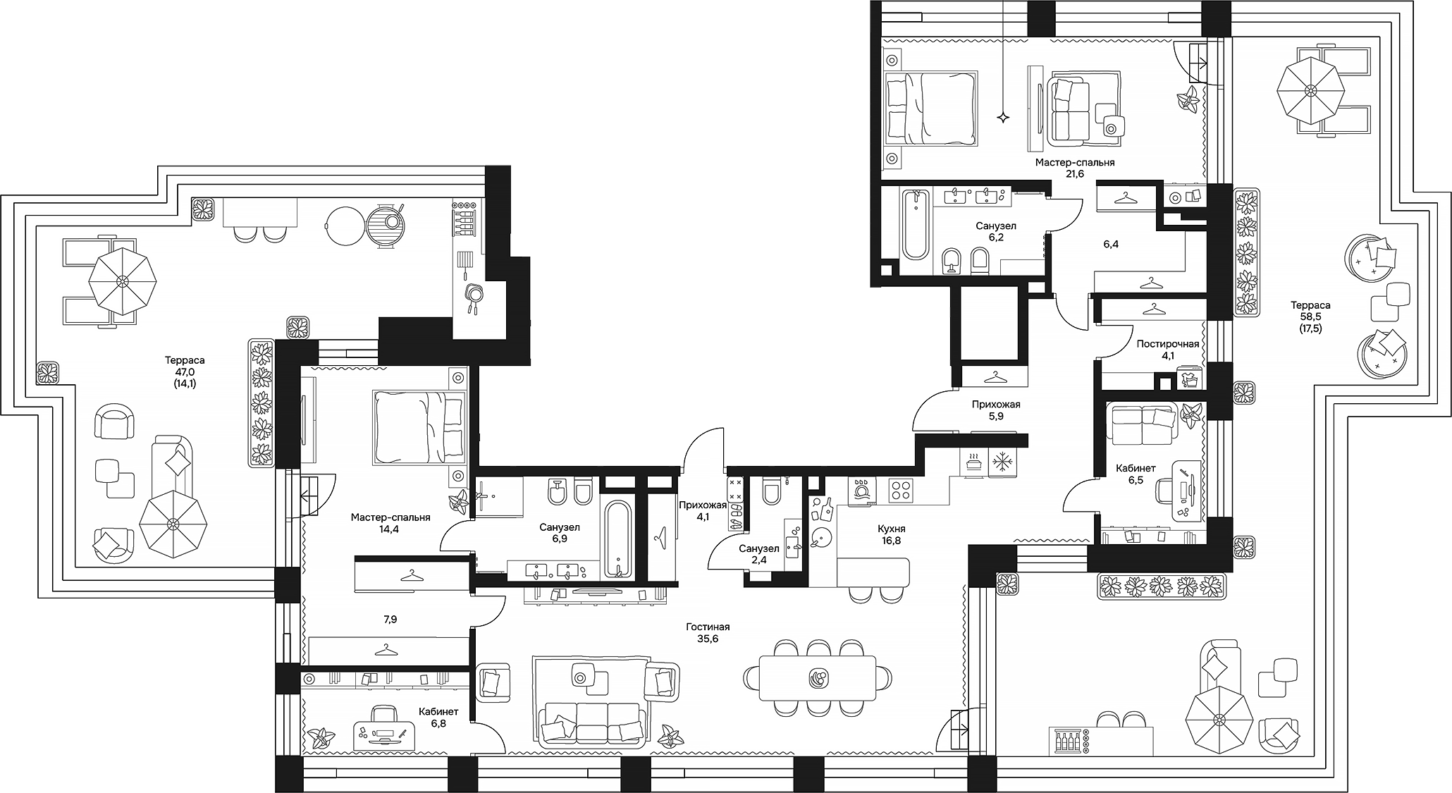 Планировка — Дом 7 Даниловский, 5-комн., 146 м²