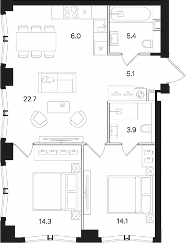 Планировка — АУРА. Мангазея на Тульской, 3-комн., 72 м²