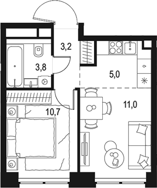 Планировка — Левел Звенигородская, 2-комн., 34 м²