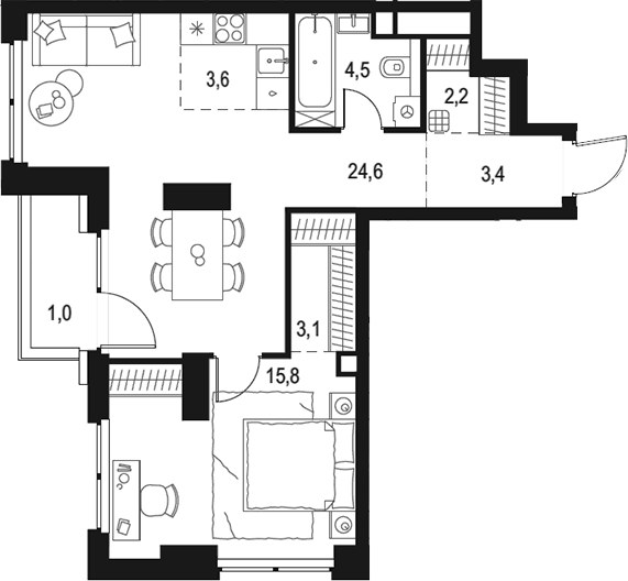 Планировка — Левел Звенигородская, 2-комн., 57 м²