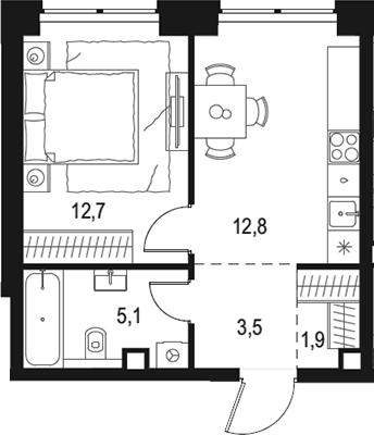 Планировка — Левел Звенигородская, 1-комн., 36 м²