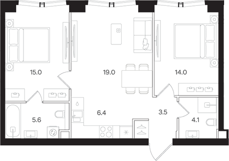 Планировка — АУРА. Мангазея на Тульской, 3-комн., 68 м²
