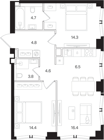 Планировка — АУРА. Мангазея на Тульской, 3-комн., 70 м²