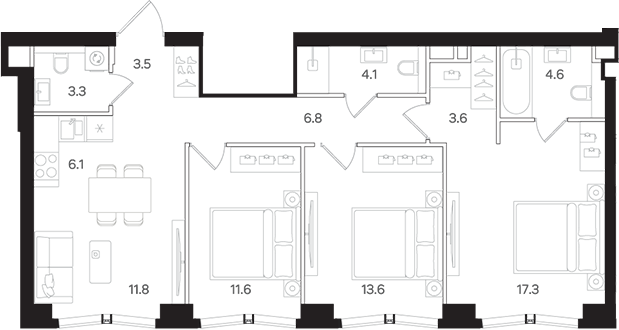 Планировка — АУРА. Мангазея на Тульской, 4-комн., 86 м²