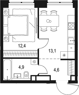 Планировка — Левел Звенигородская, 1-комн., 35 м²
