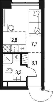 Планировка — Левел Звенигородская, Студия, 17 м²