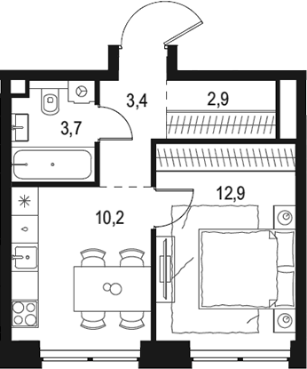 Планировка — Левел Звенигородская, 1-комн., 33 м²