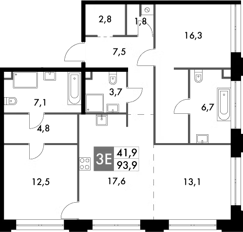 Планировка — Sydney Prime, 3-комн., 96 м²