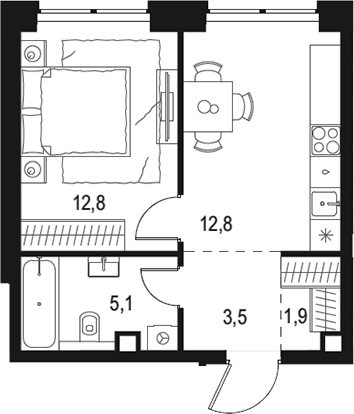 Планировка — Левел Звенигородская, 1-комн., 36 м²