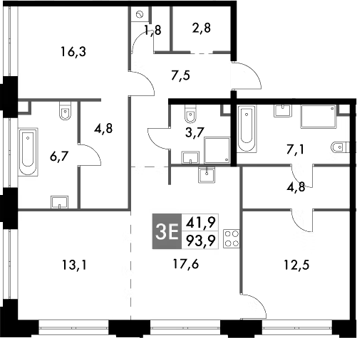 Планировка — Sydney Prime, 3-комн., 97 м²