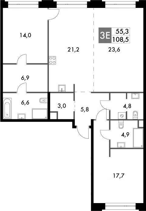 Планировка — Sydney Prime, 3-комн., 112 м²