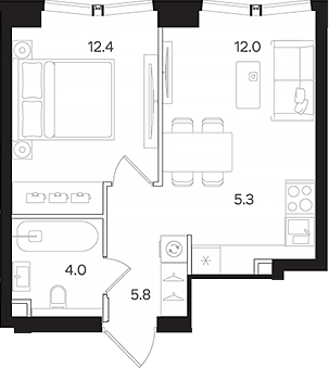 Планировка — АУРА. Мангазея на Тульской, 2-комн., 40 м²