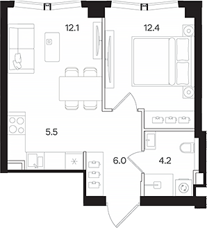 Планировка — АУРА. Мангазея на Тульской, 2-комн., 40 м²