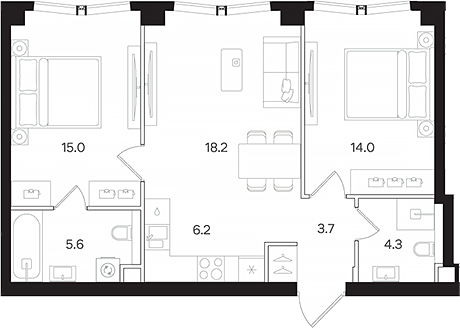 Планировка — АУРА. Мангазея на Тульской, 3-комн., 67 м²
