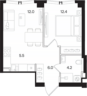 Планировка — АУРА. Мангазея на Тульской, 2-комн., 40 м²