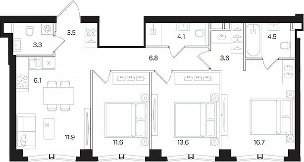 Планировка — АУРА. Мангазея на Тульской, 4-комн., 86 м²