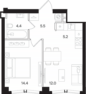 Планировка — АУРА. Мангазея на Тульской, 2-комн., 42 м²