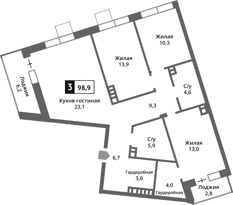 Планировка — Отрада на реке, 4-комн., 94 м²