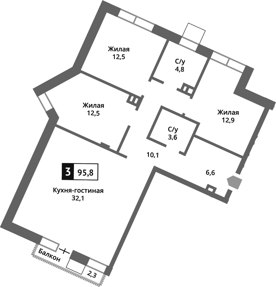 Планировка — Отрада на реке, 4-комн., 95 м²