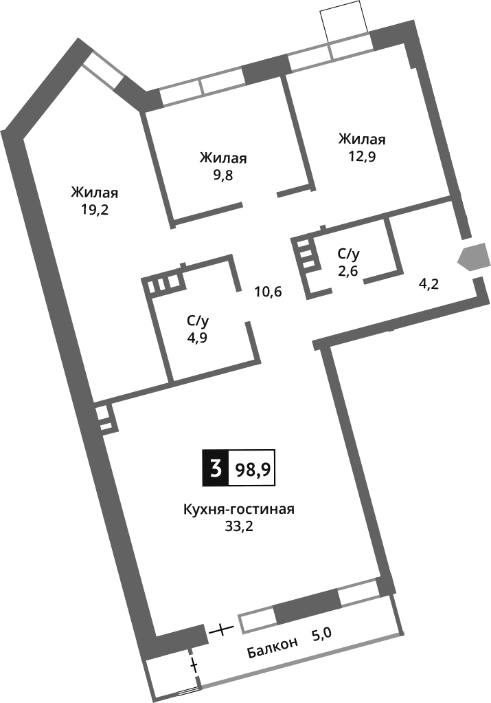 Планировка — Отрада на реке, 4-комн., 97 м²