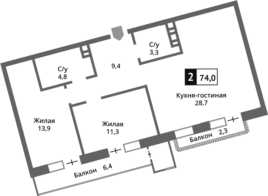 Планировка — Отрада на реке, 3-комн., 71 м²
