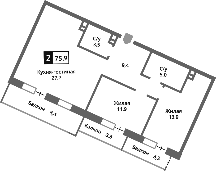 Планировка — Отрада на реке, 3-комн., 71 м²