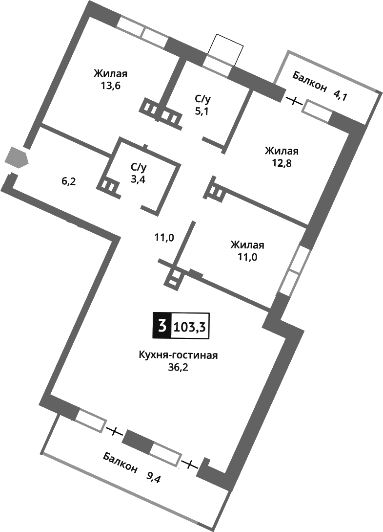 Планировка — Отрада на реке, 4-комн., 99 м²