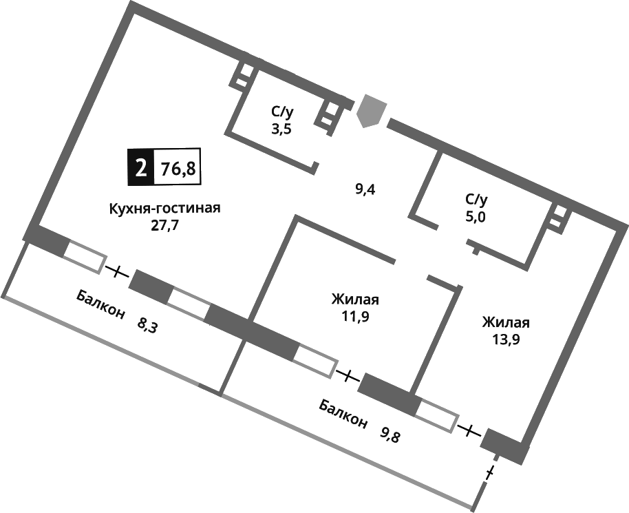 Планировка — Отрада на реке, 3-комн., 71 м²