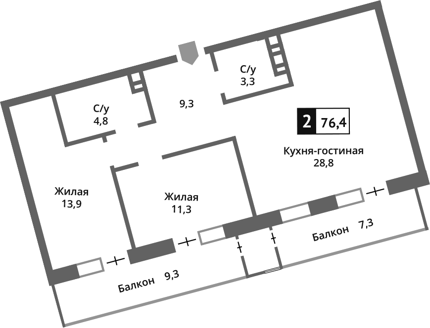 Планировка — Отрада на реке, 3-комн., 71 м²