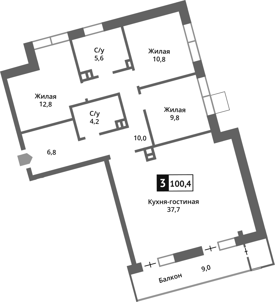 Планировка — Отрада на реке, 4-комн., 98 м²